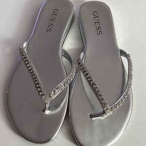 GUESS Silver Sandals with Crystal Accents